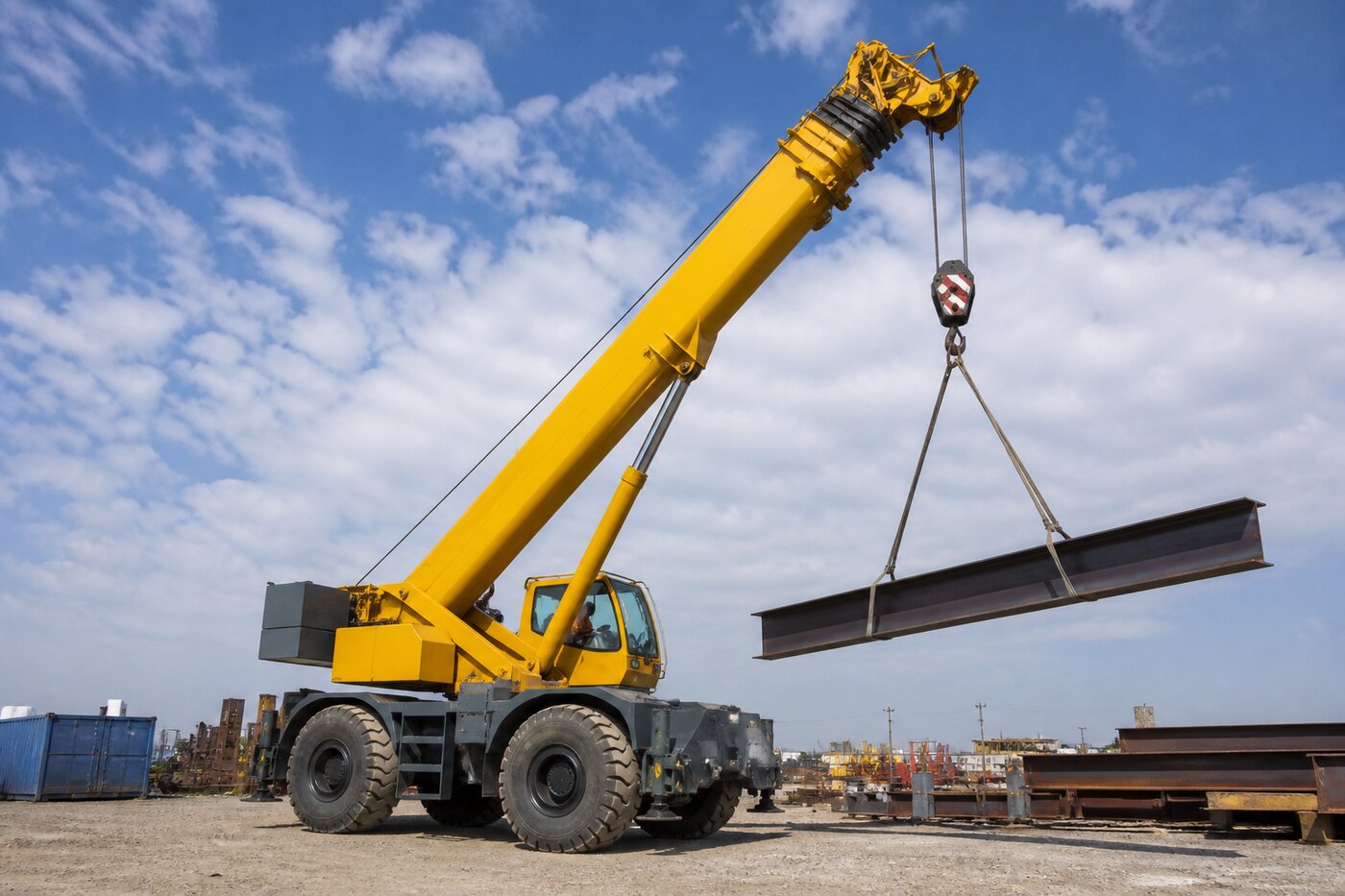 Rough terrain crane on uneven ground